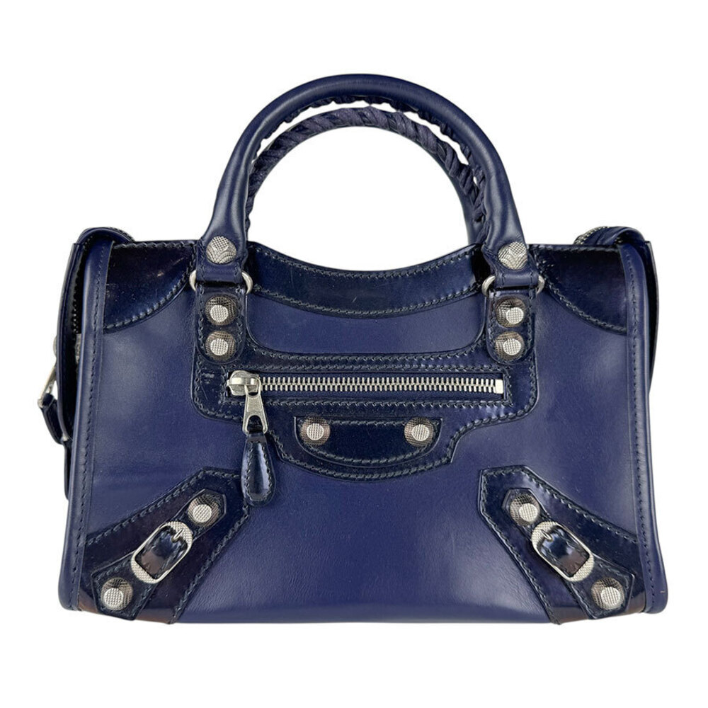 Balenciaga 2way Shoulder Bag Giant City Leather Patent Vernis Navy Blue